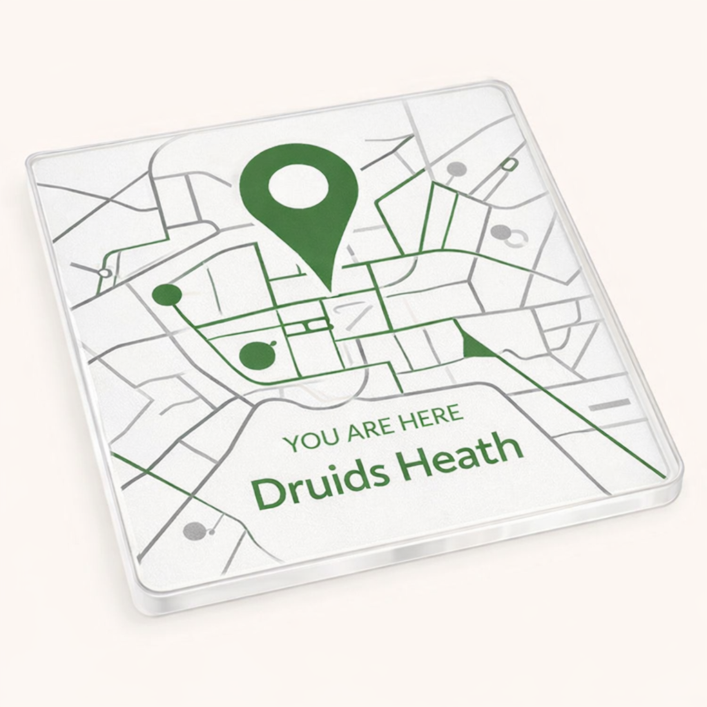 Druids Heath - Coaster - Geometric Lines - Location Pin