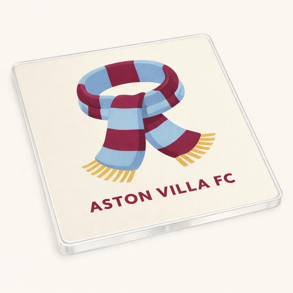 Acrylic Coaster Gift - Aston Villa FC Supporter Design in Claret and Sky Blue - Modern Football Fan Present