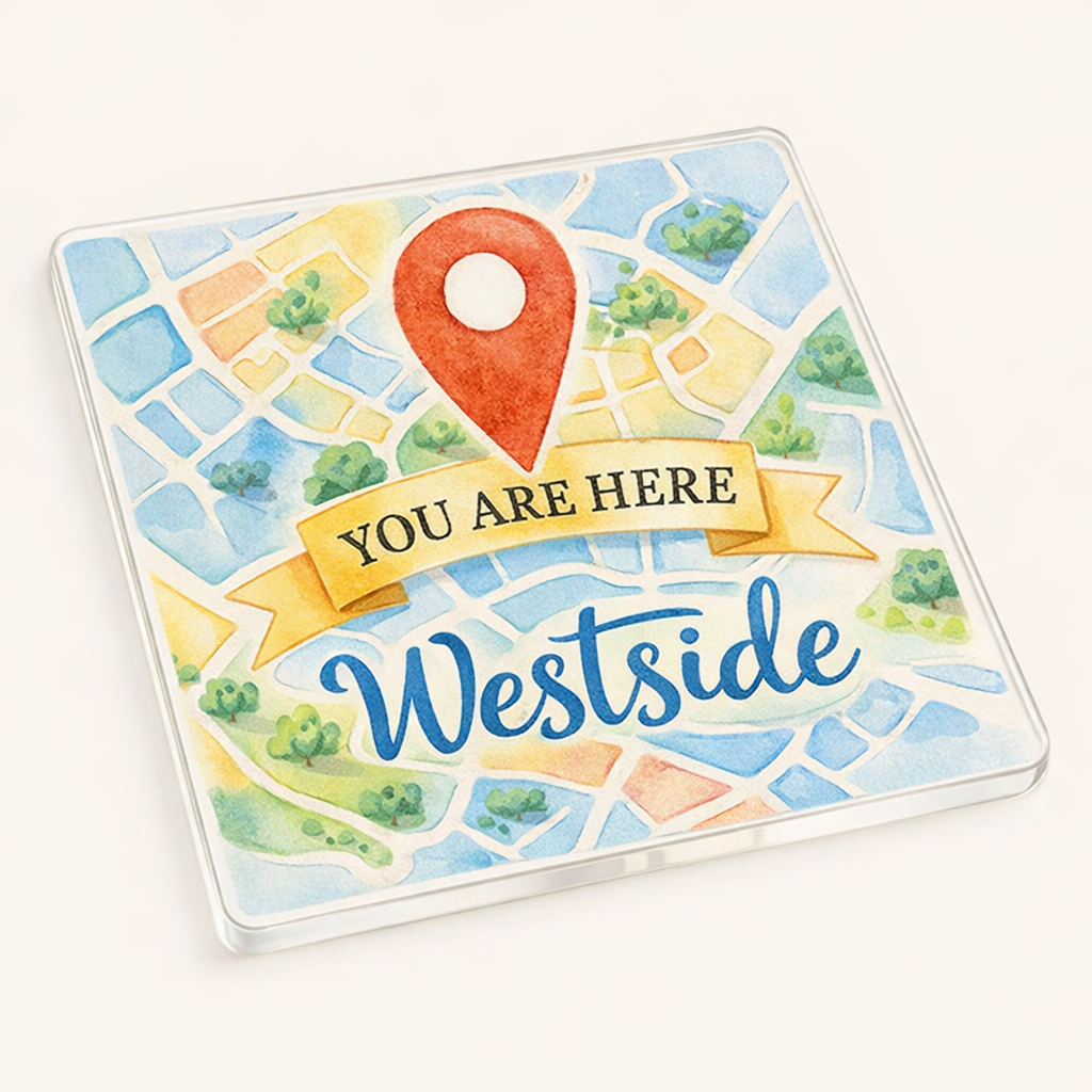 Westside - Coaster - Soft Watercolours - Location Pin