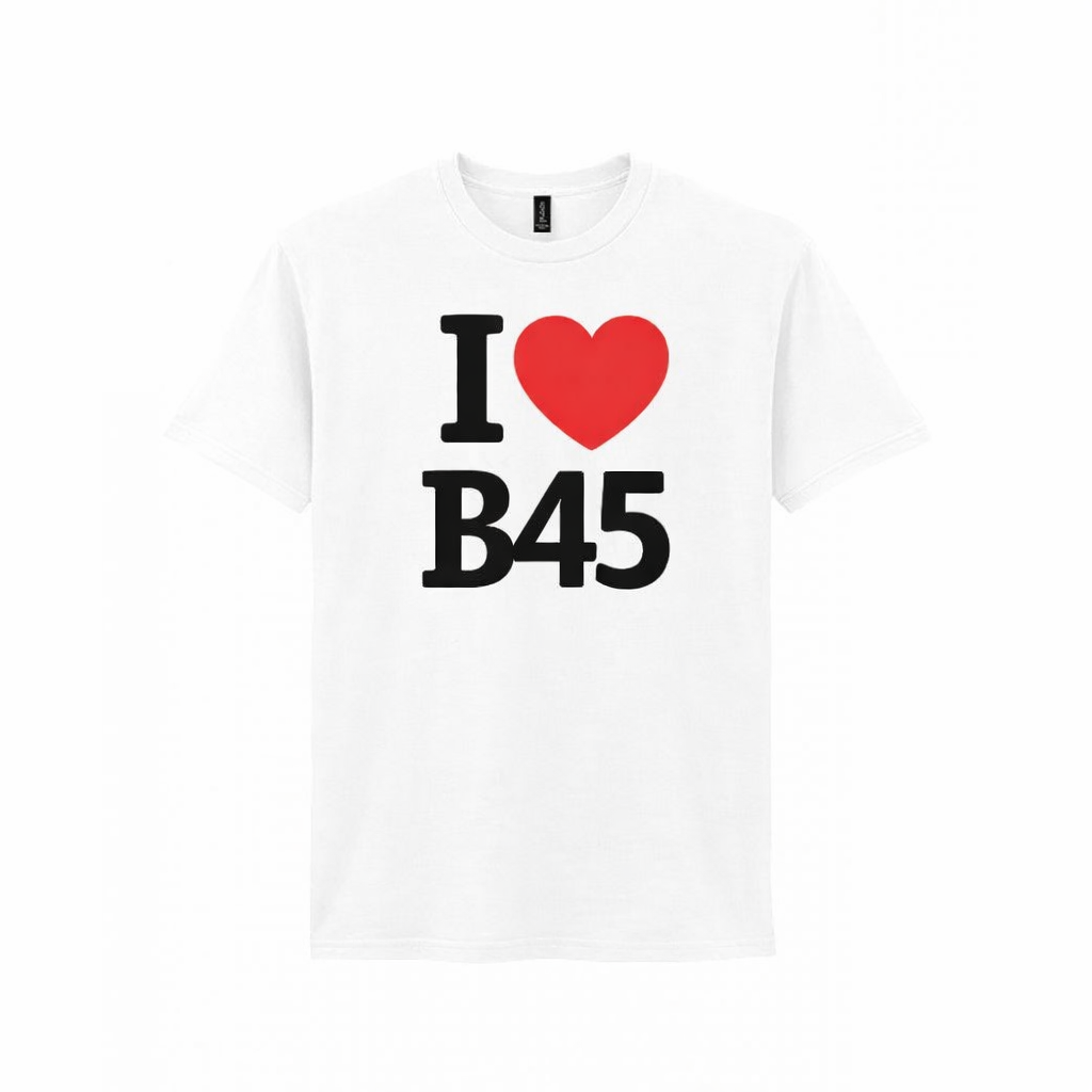 B45 - T-Shirt - I Heart B45 Design - Rednal | New Frankley | Rubery | Cofton Hackett | Barnt Green | Lickey | Longbridge | Northfield | Apes Dale