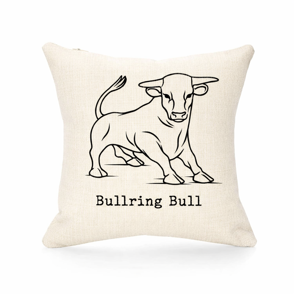 Birmingham Cushion Linen Effect Cover - Bull Line Minimal Design Gift for Home Decor Enthusiasts