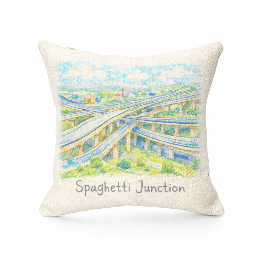 Birmingham Cushion Linen Effect Gift - Unique Spaghetti Junction Illustration Home Decor