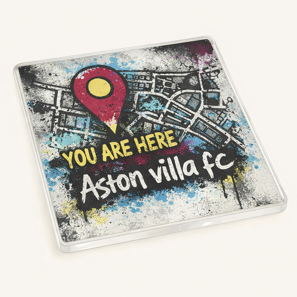Aston Villa Acrylic Coaster Gift - Vibrant Map Pulse Design for Football Fans, Unique Drinkware Present