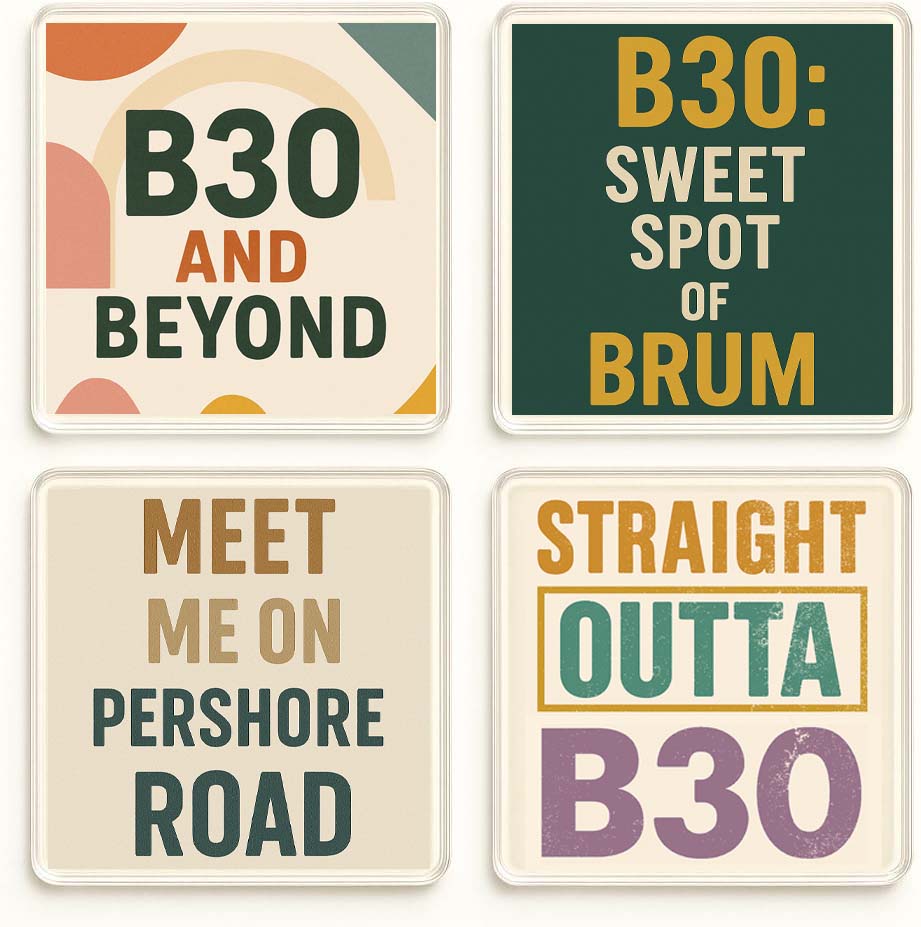 Birmingham Acrylic Coaster Gift Set - Retro Vibe Collection with Vintage Typography for Home Decor Enthusiasts