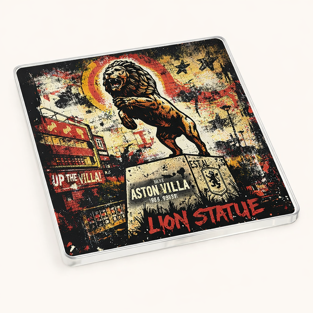 Acrylic Coaster Gift for Aston Villa Football Fans - Vibrant Roar Design with Self-Adhesive Feet