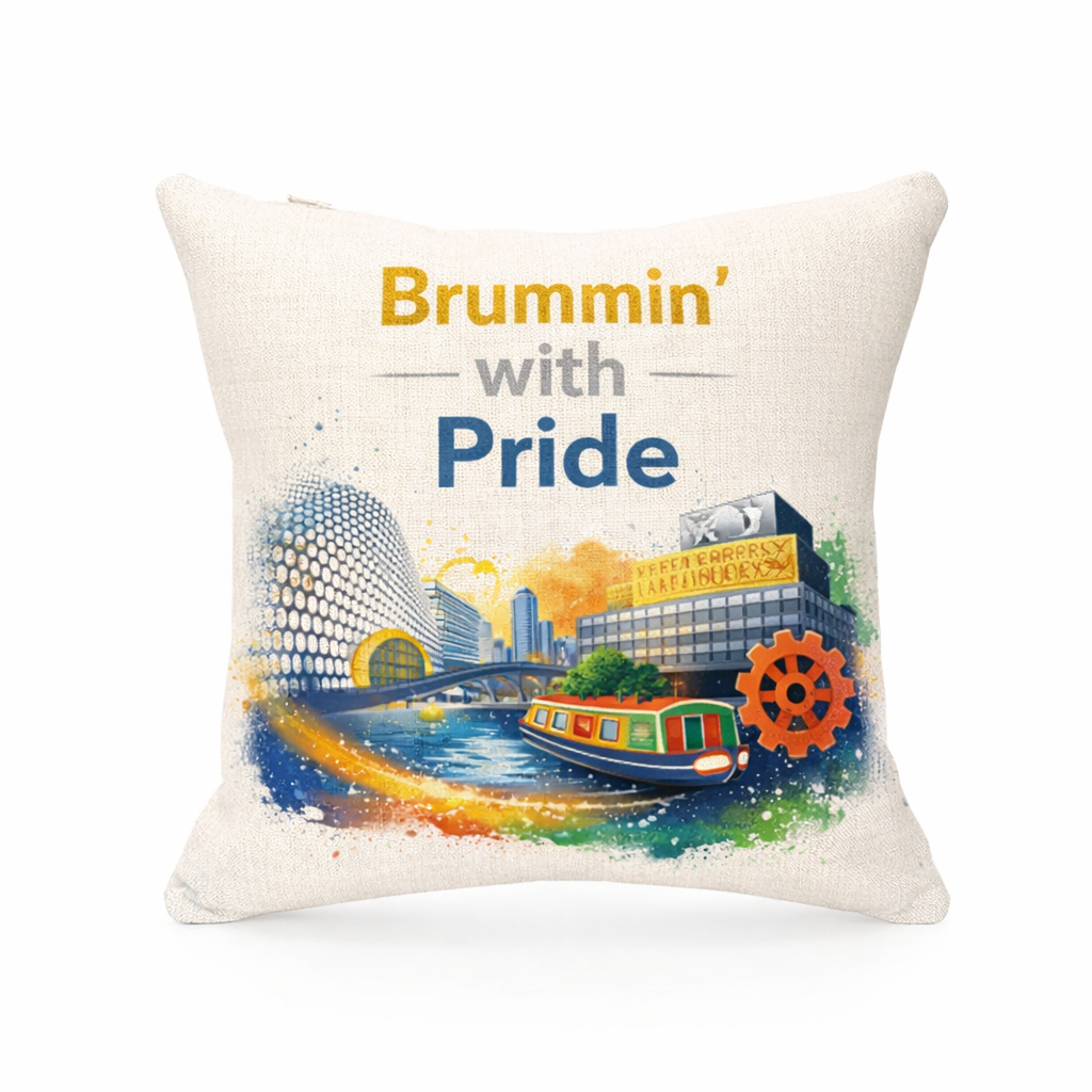 Birmingham Linen Effect Cushion Cover Gift - 40cm x 40cm Vibrant Brummin Vibes Decor, Colourful Home Accent