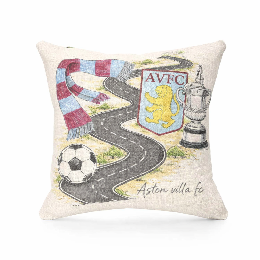 Aston Villa FC Linen-Effect Cushion Cover Gift - 40cm Square Football Fan Home Decor