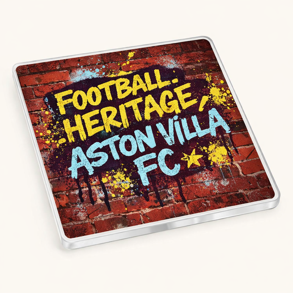 Aston Villa FC Acrylic Coaster Gift - Football Heritage Design for Fans, 9.5cm Square Table Decor