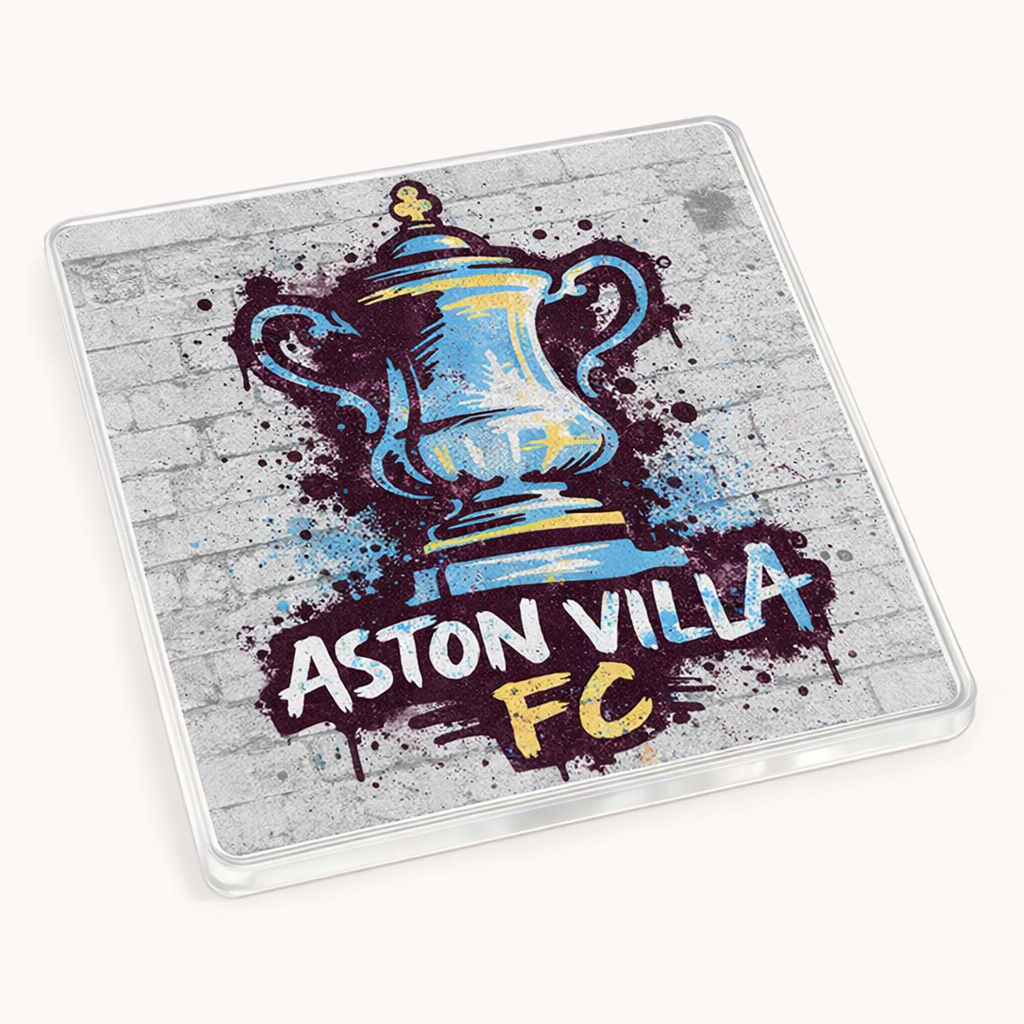 Acrylic Coaster Gift - Aston Villa Football Fan Urban Trophy Vibe Drinkware - Unique Home Accessory