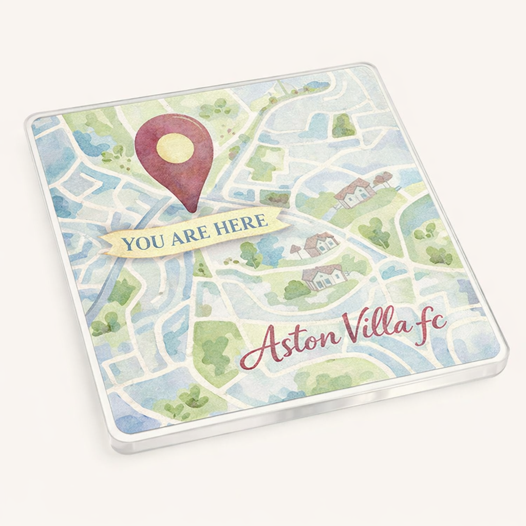 Aston Villa Football Acrylic Coaster Gift - Unique Watercolour Map Design for Fans