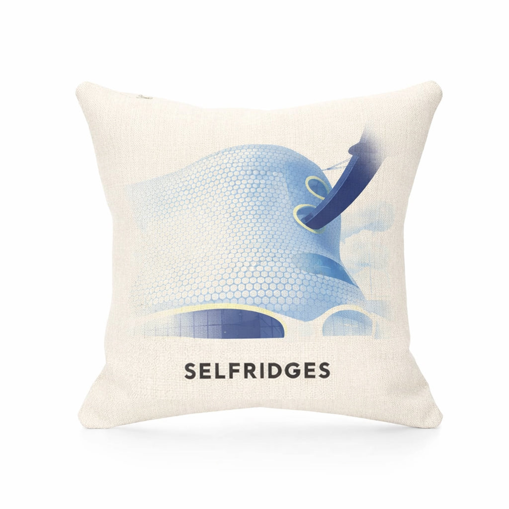 Birmingham Linen Effect Cushion Cover Gift - Urban Disc Blue Design Featuring Selfridges Architecture