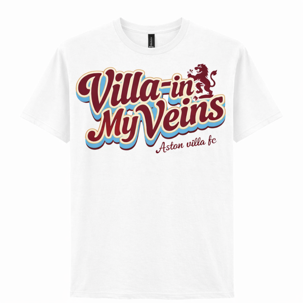 Retro Cotton T-Shirt Gift - Aston Villa Fan Apparel with Bold Lion Design - Personalised Football Supporter Tee