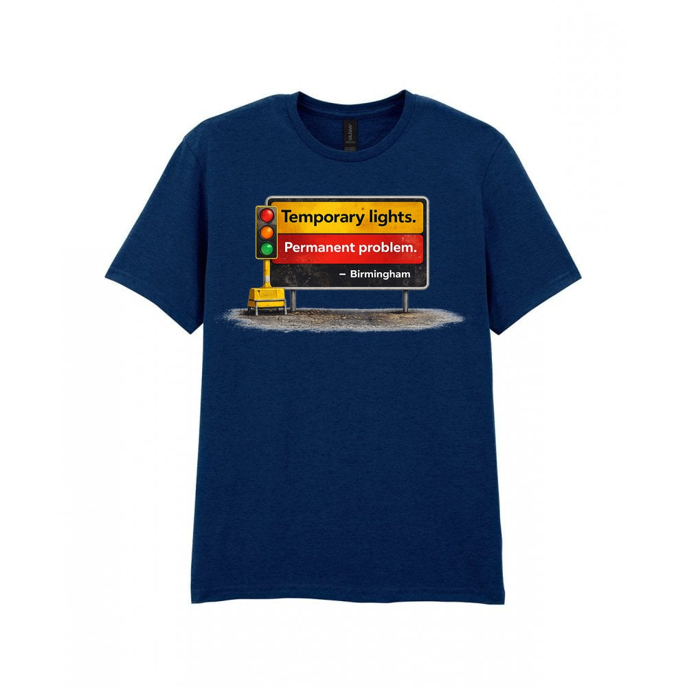 Birmingham - T-Shirt - Humorous Temporary Traffic Lights are Permanent in Brum Design