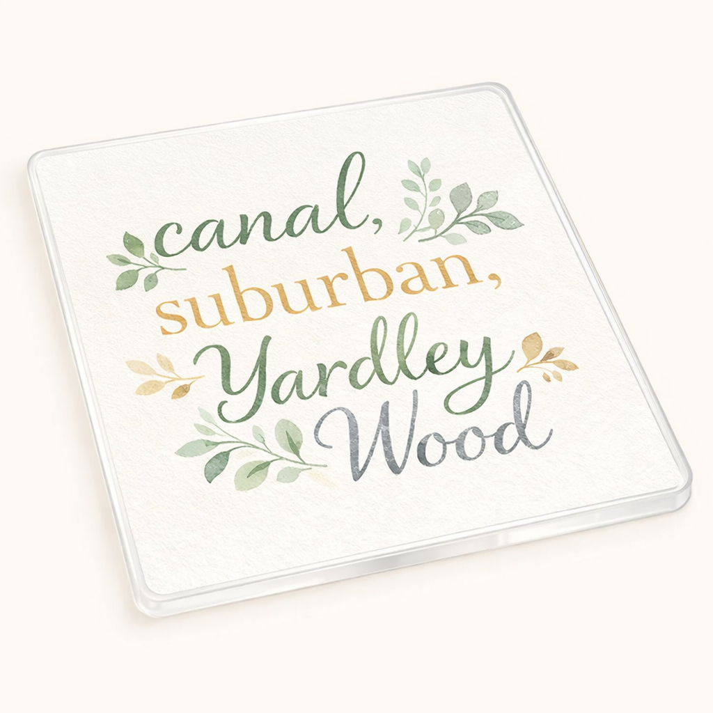 Yardley Wood - Coaster - Soft Watercolours - Word Stack
