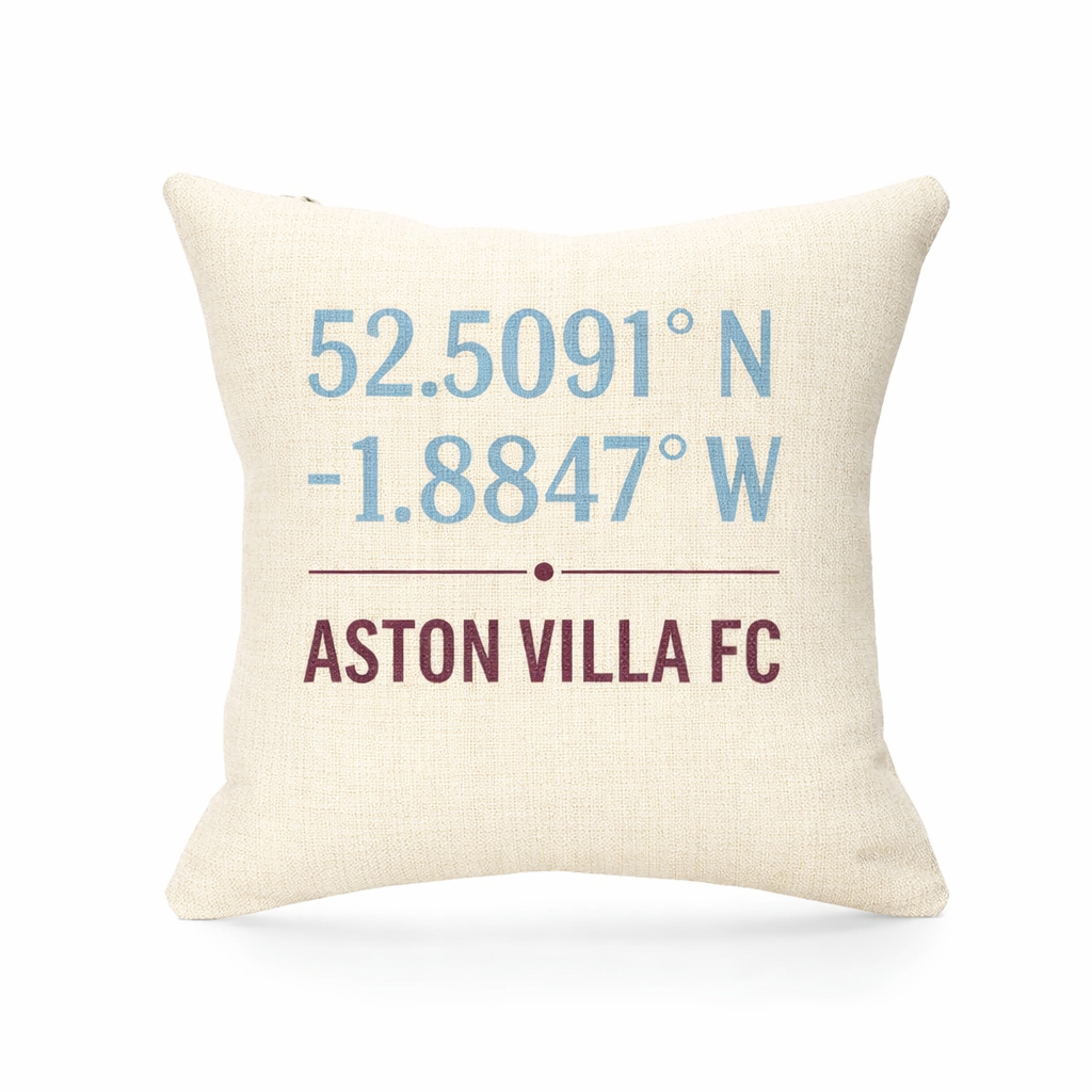 Vintage Linen Effect Cushion Cover Gift - Square 40cm x 40cm Aston Villa Football Supporter Home Decor