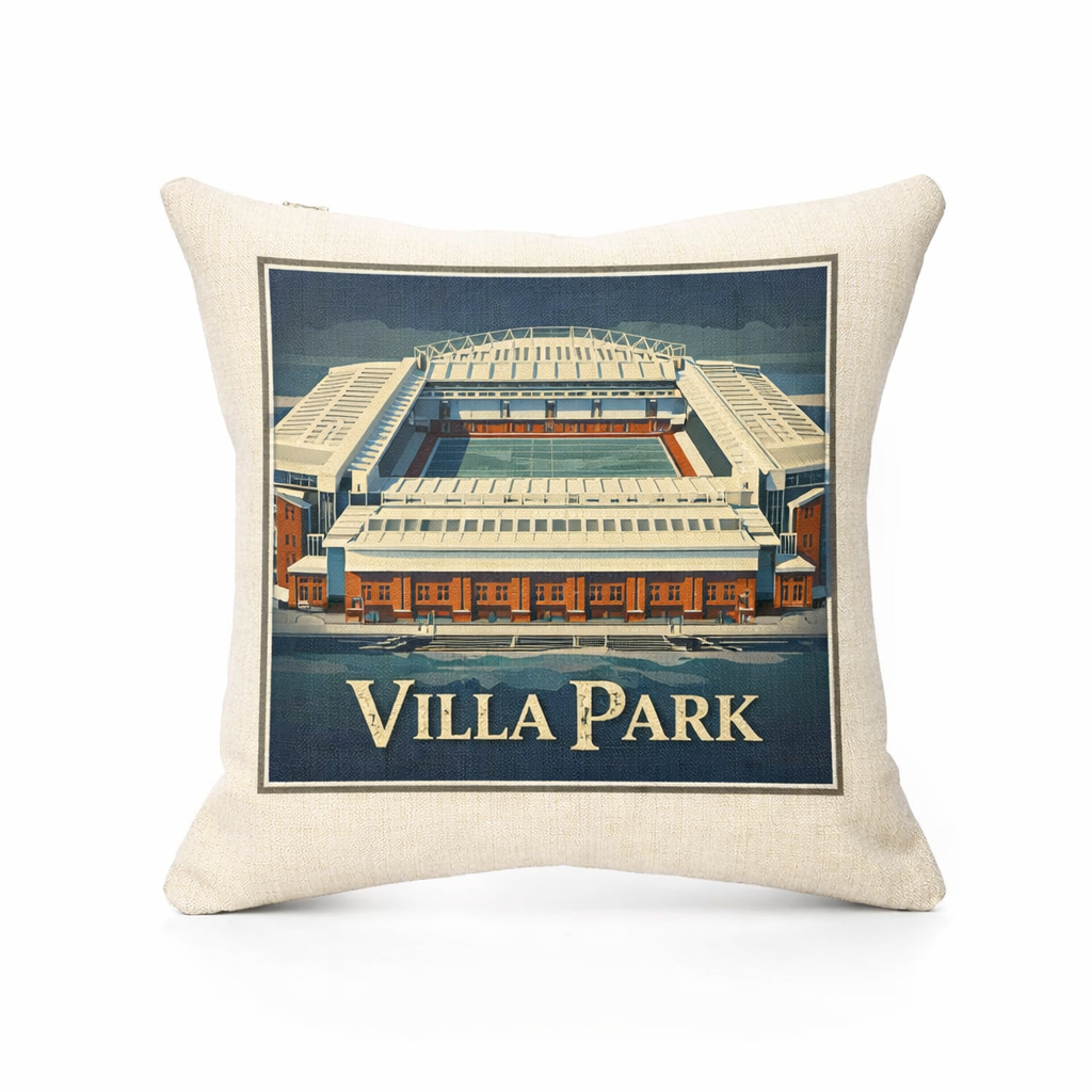 Vintage Linen Effect Cushion Cover Gift - Aston Villa Supporter Home Decor, 40cm x 40cm, Football Fan Illustration