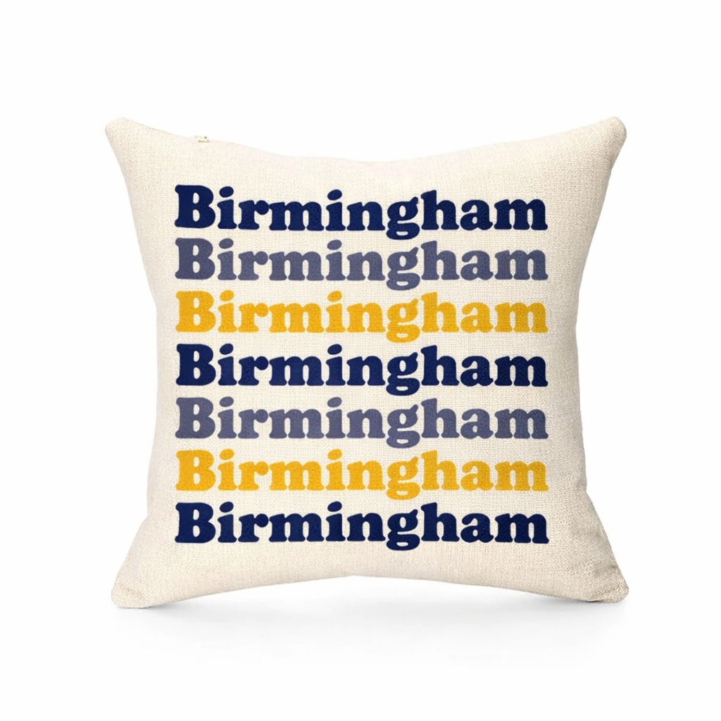 Modern Linen-Effect Cushion Cover Gift - 40cm Square Birmingham Design in Navy, Mustard, Grey