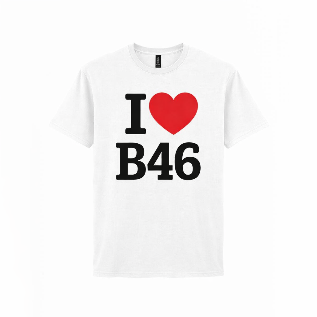 B46 - T-Shirt - I Heart B46 Design - Coleshill | Water Orton | Shustoke | Nether Whitacre | Blyth End | Furnace End | Duke End | Maxstoke | Lea Marston