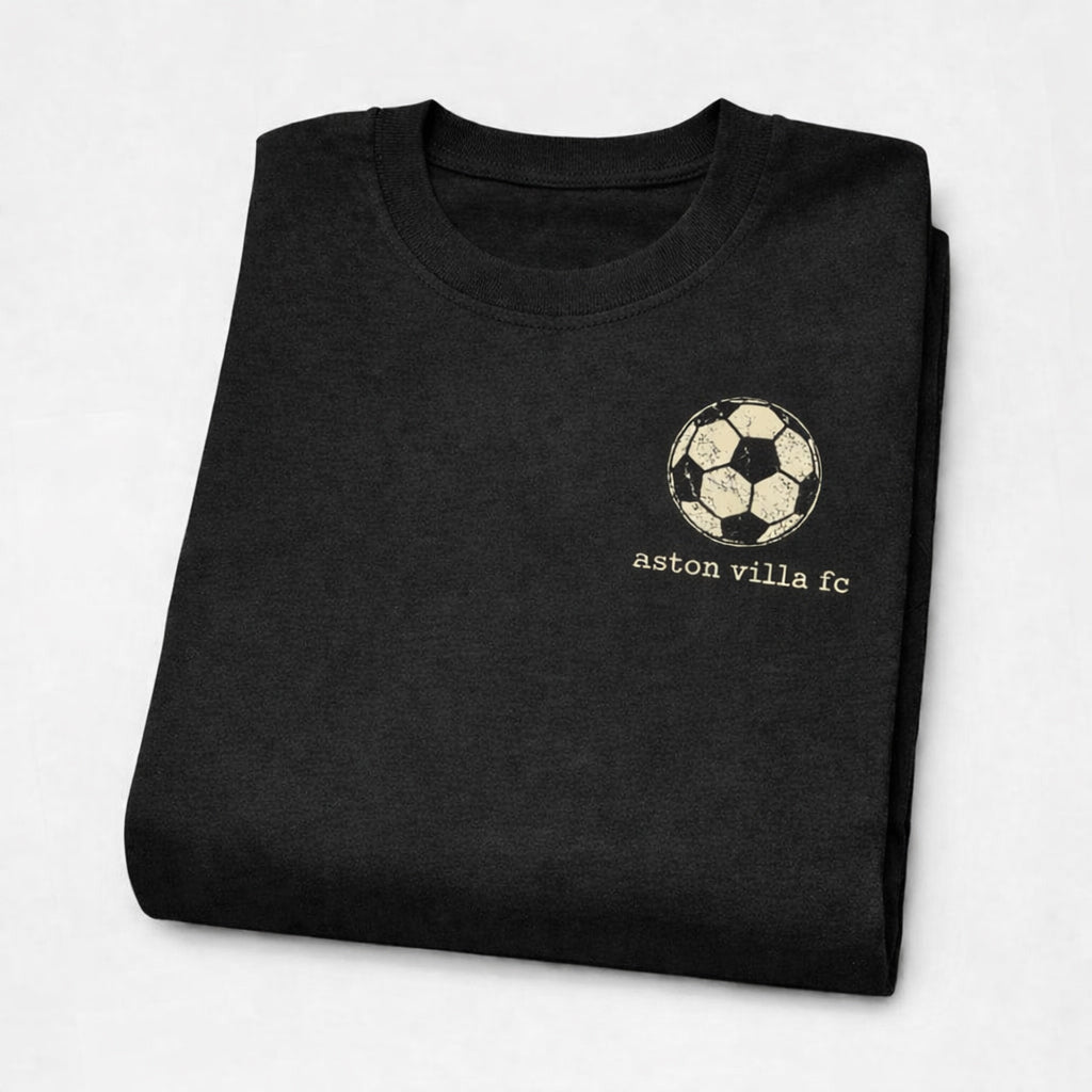 Aston Villa Fan Gift T-Shirt - Black Cotton Vintage Football Design with Minimalist Style