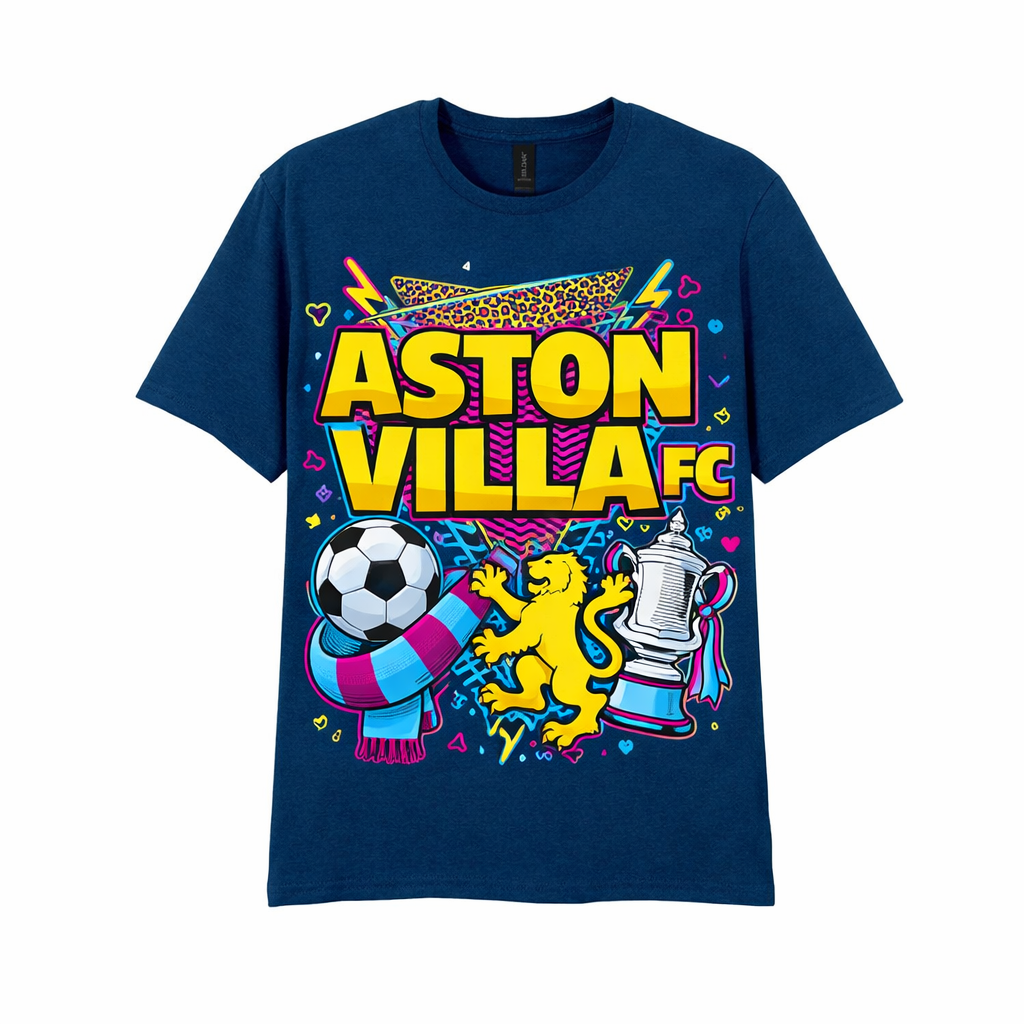 Aston Villa Football Fan T-Shirt - 100% Cotton Gift with Lionheart Vibes Illustration - Unique Sports Enthusiast Present