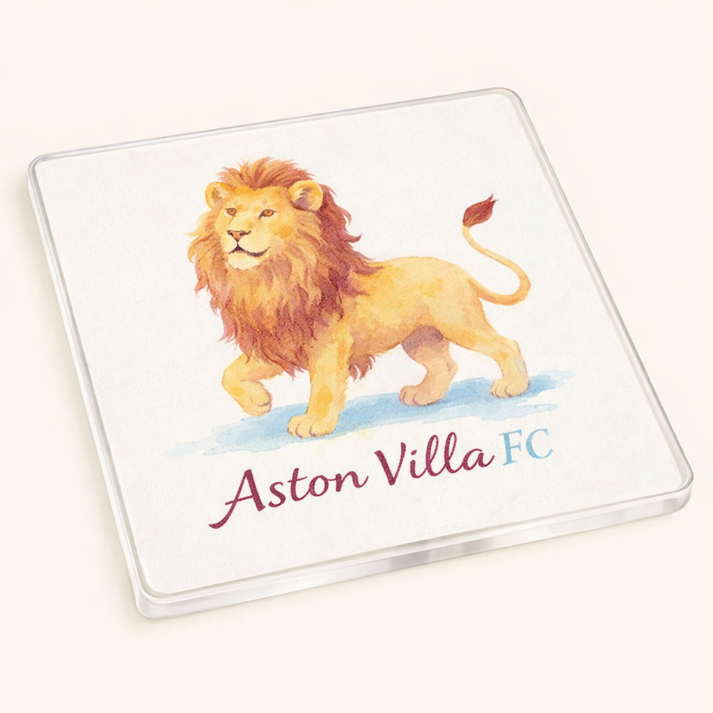 Aston Villa FC Acrylic Coaster Gift - Lionheart Pride Design, Ideal for Football Enthusiasts