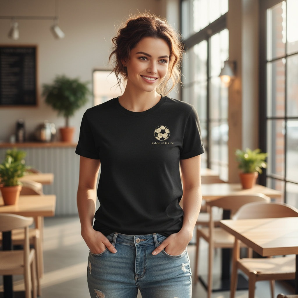 Aston Villa Fan Gift T-Shirt - Black Cotton Vintage Football Design with Minimalist Style