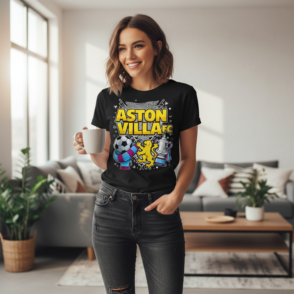Aston Villa Football Fan T-Shirt - 100% Cotton Gift with Lionheart Vibes Illustration - Unique Sports Enthusiast Present
