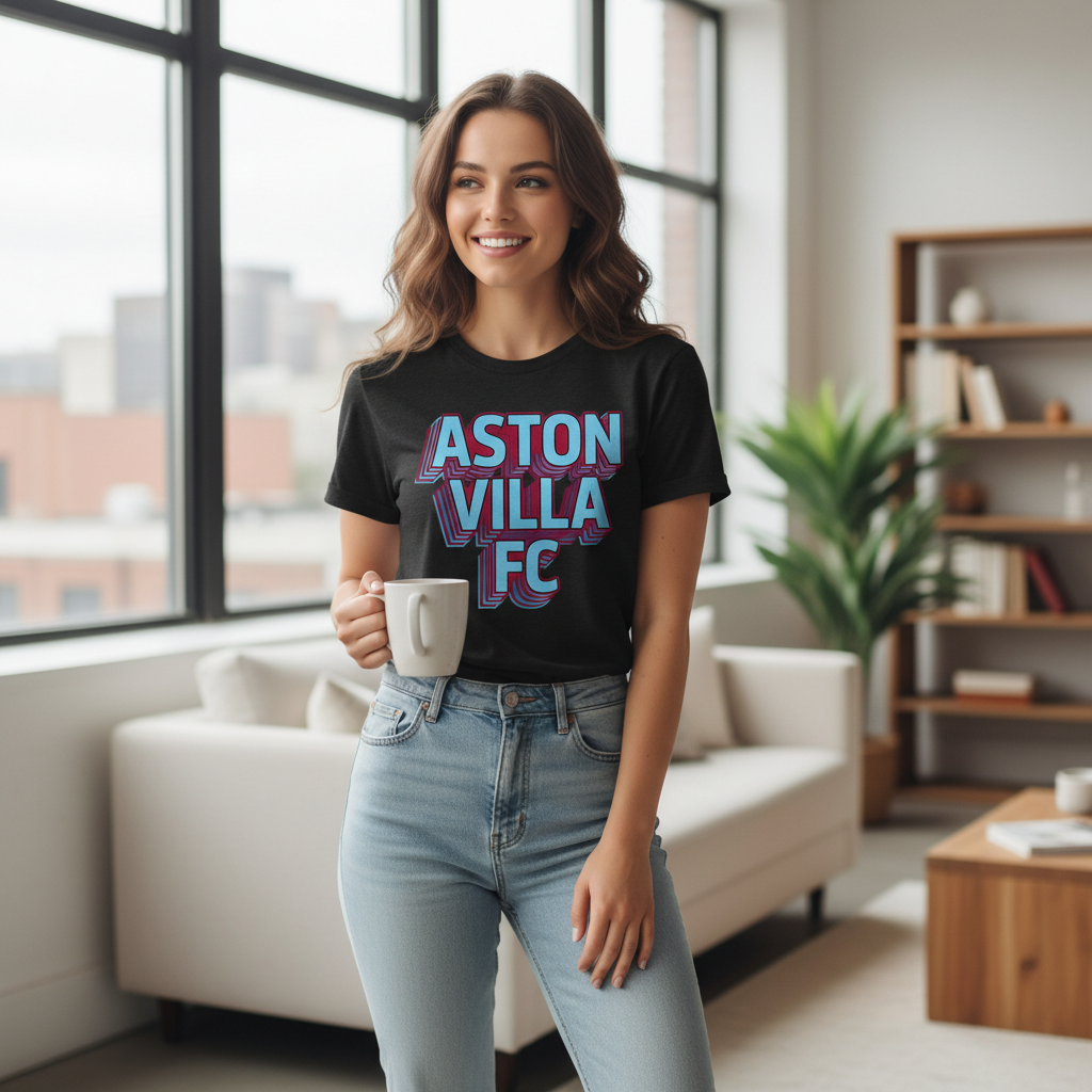 Charcoal Cotton T-Shirt Gift - Unique Aston Villa Supporter Apparel with Modern 3D Design