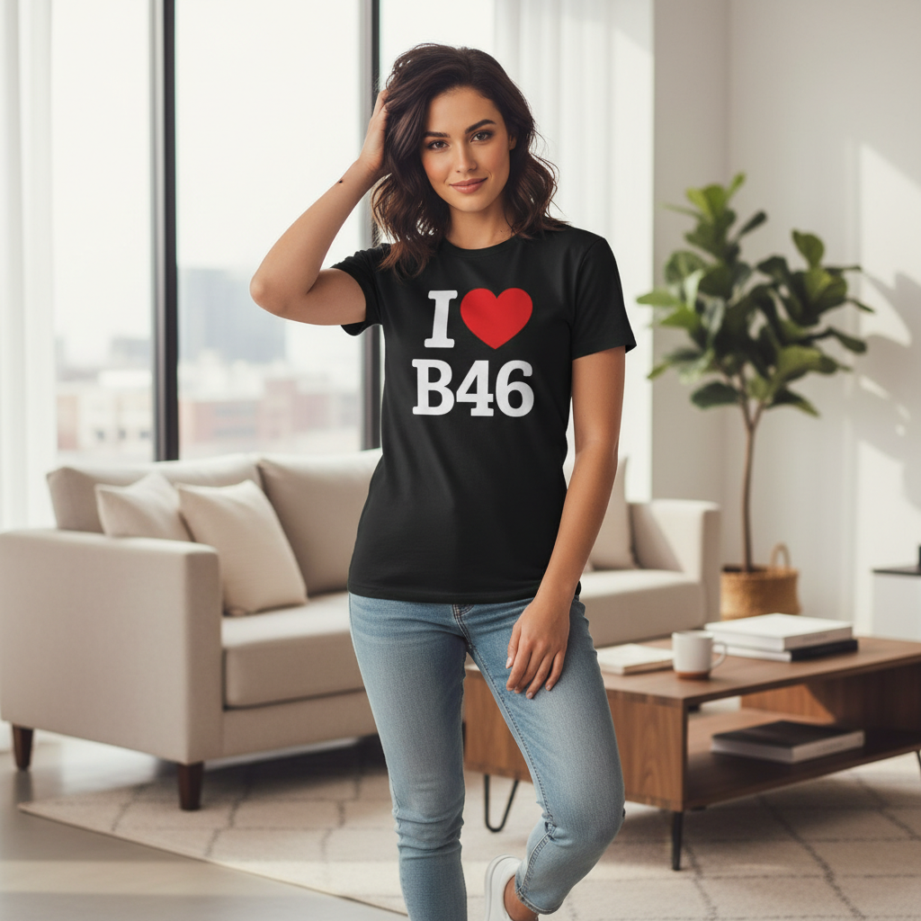 B46 - T-Shirt - I Heart B46 Design - Coleshill | Water Orton | Shustoke | Nether Whitacre | Blyth End | Furnace End | Duke End | Maxstoke | Lea Marston