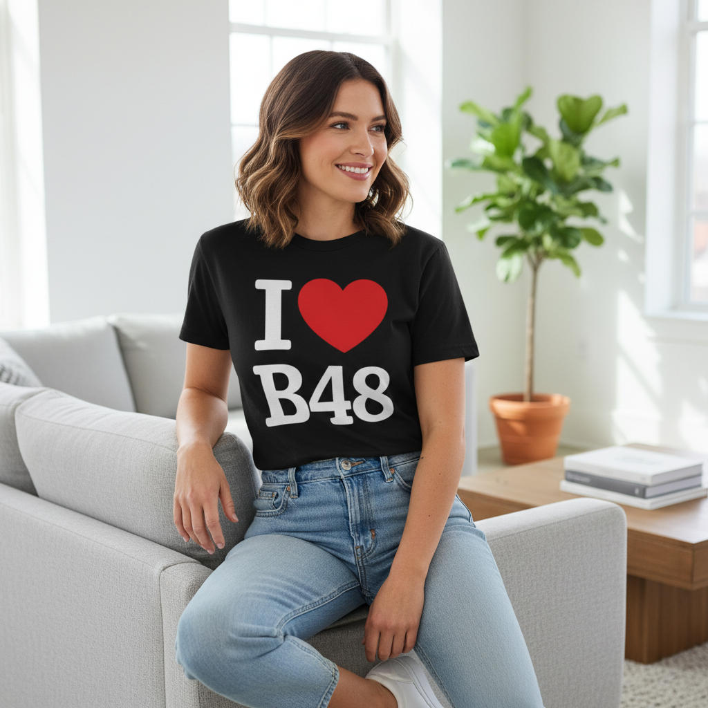 B48 - T-Shirt - I Heart B48 Design - Alvechurch | Cobley Hill | Rowney Green | Portway | Weatheroak Hill | Lea End | Arrowfield Top | Barnt Green