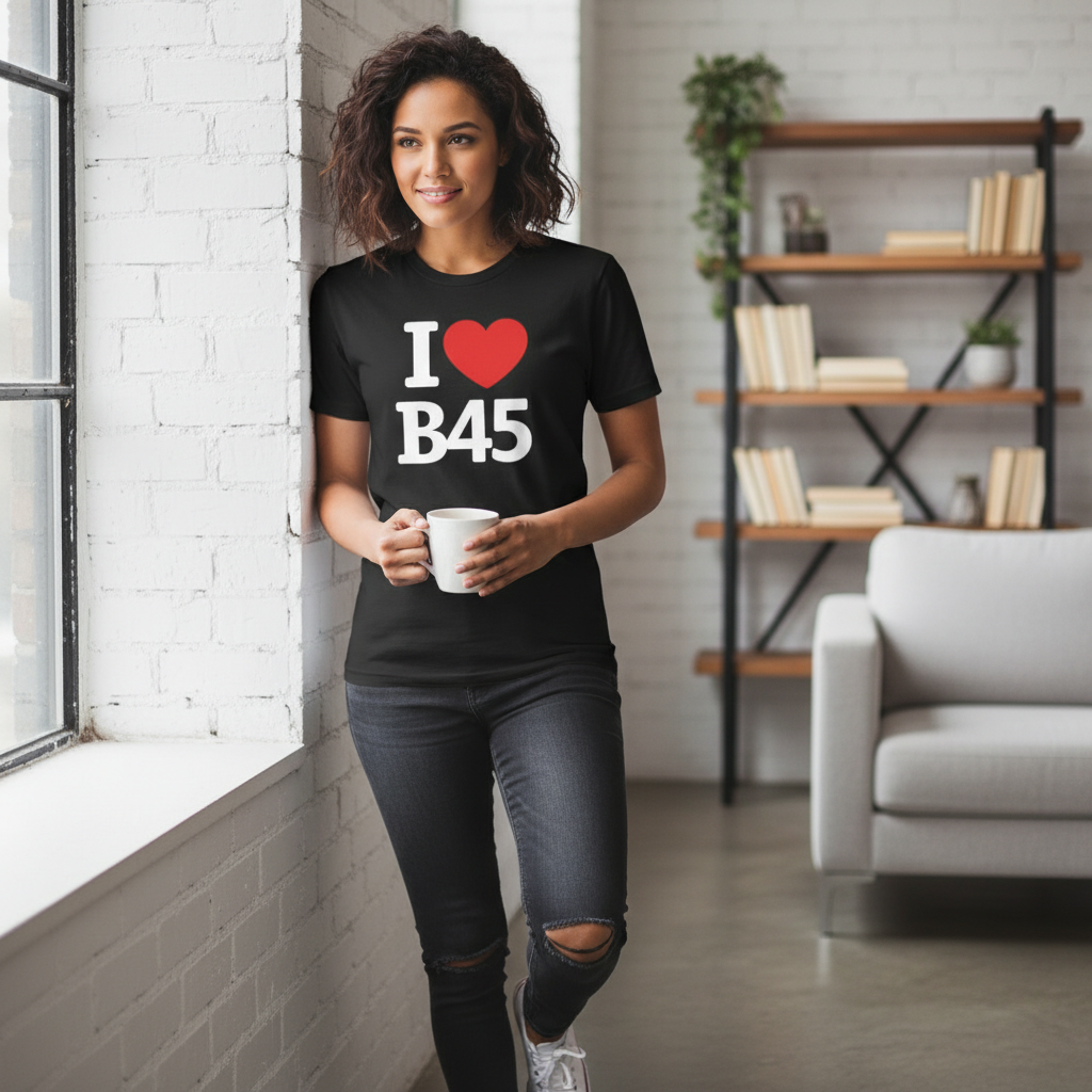 B45 - T-Shirt - I Heart B45 Design - Rednal | New Frankley | Rubery | Cofton Hackett | Barnt Green | Lickey | Longbridge | Northfield | Apes Dale
