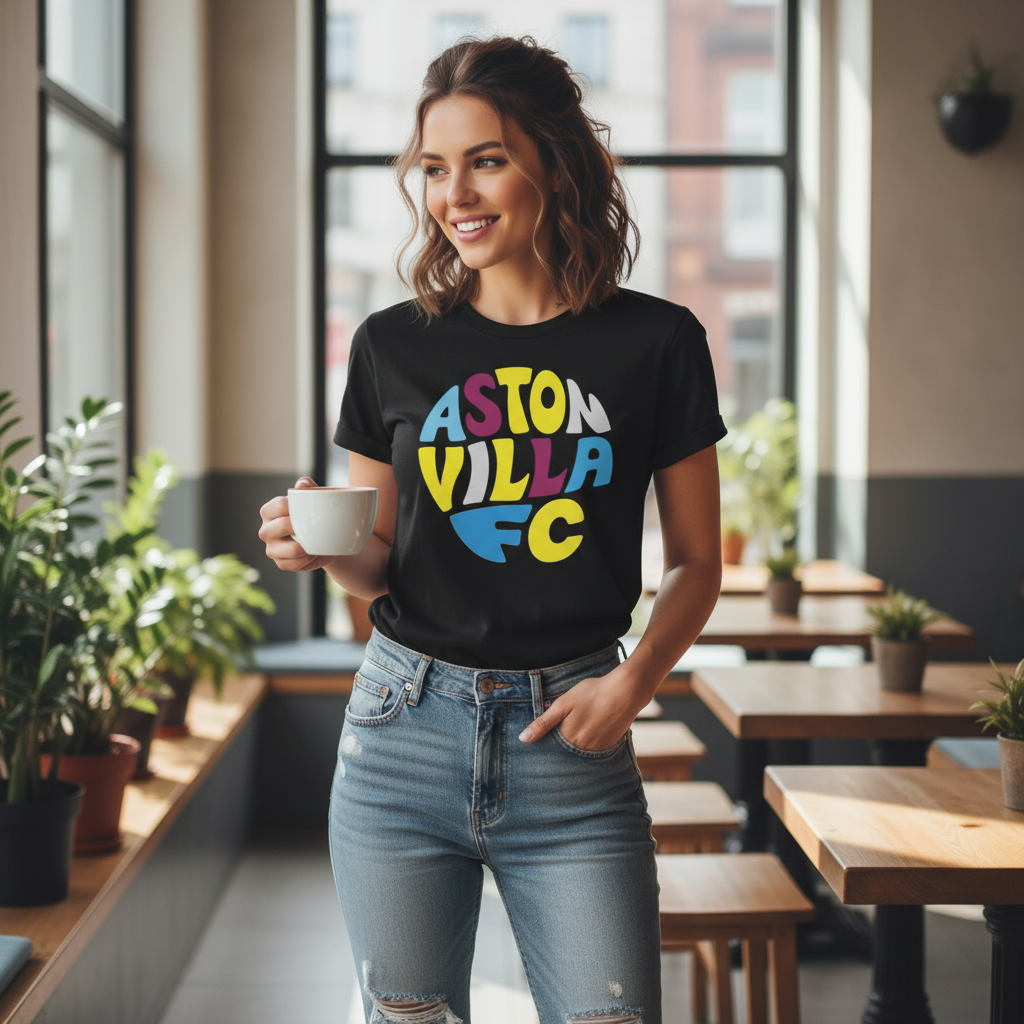 Aston Villa Football Fan T-Shirt Gift - Vibrant Villa Vibe with Colourful Design for Sports Enthusiasts