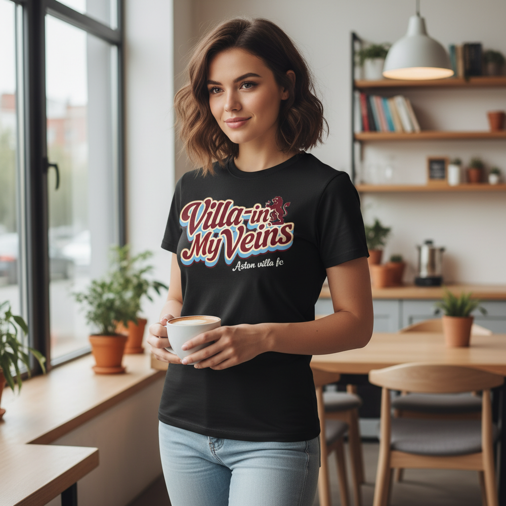Retro Cotton T-Shirt Gift - Aston Villa Fan Apparel with Bold Lion Design - Personalised Football Supporter Tee