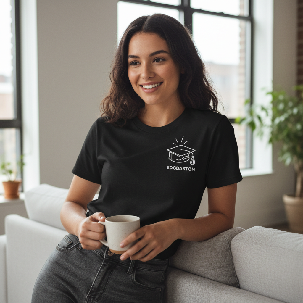 Edgbaston - T-Shirt - Minimal Line Icon Design - Graduation Hat