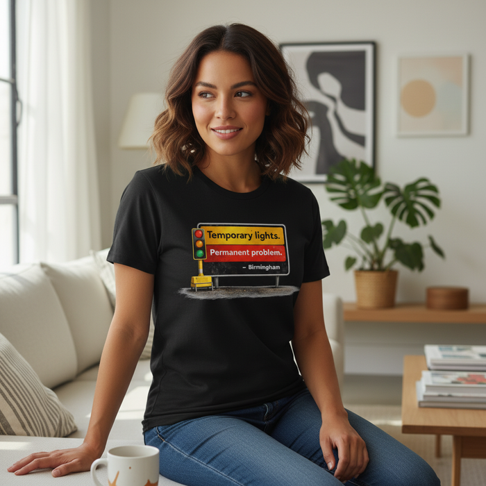 Birmingham - T-Shirt - Humorous Temporary Traffic Lights are Permanent in Brum Design
