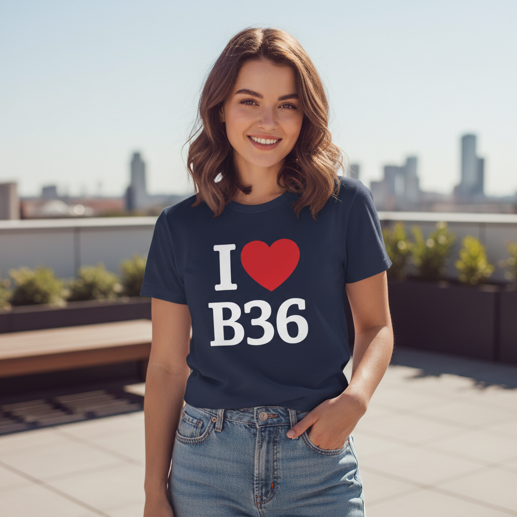 B36 - T-Shirt - I Heart B36 Design - Castle Bromwich | Smith's Wood | Bromford | Hodge Hill | Washwood Heath