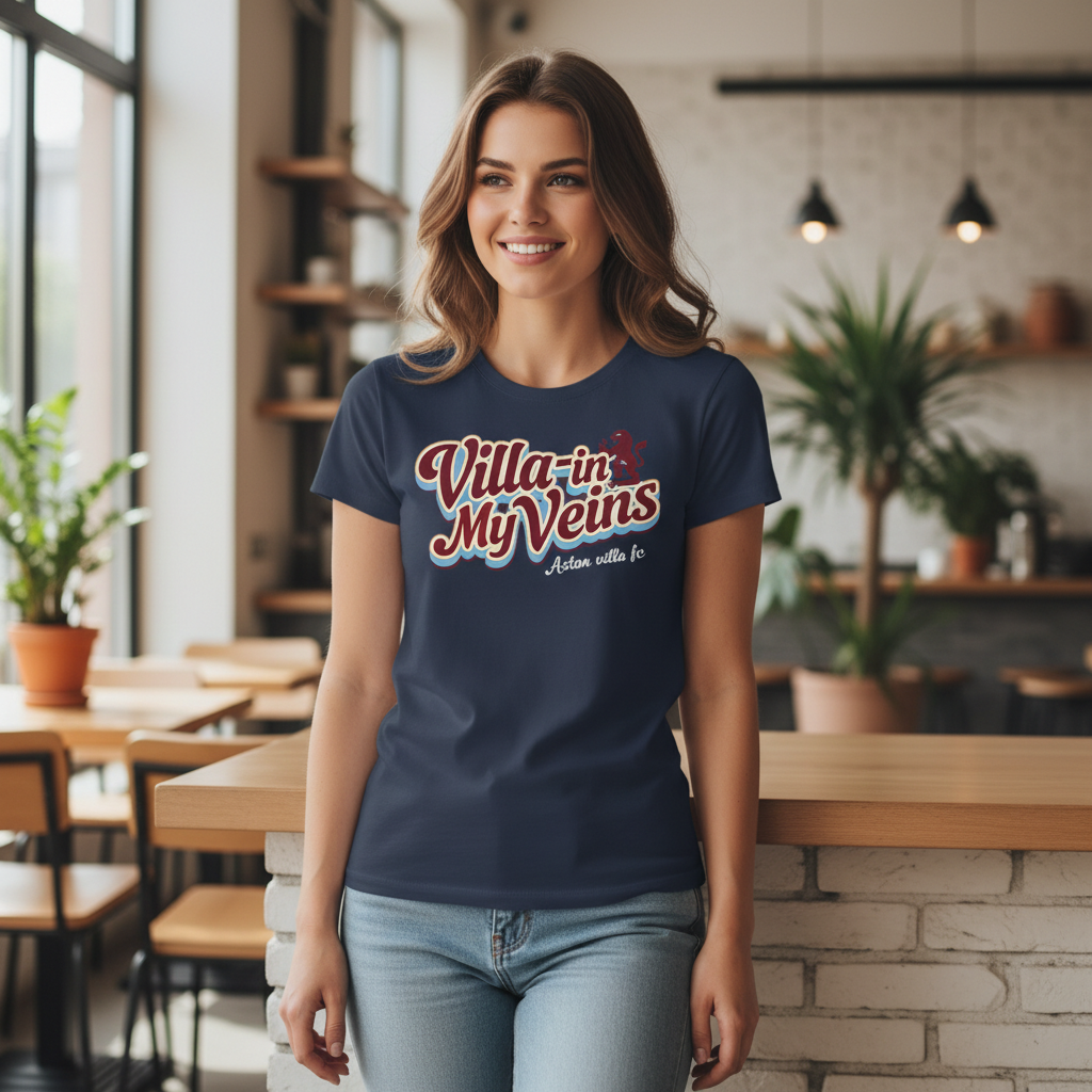 Retro Cotton T-Shirt Gift - Aston Villa Fan Apparel with Bold Lion Design - Personalised Football Supporter Tee