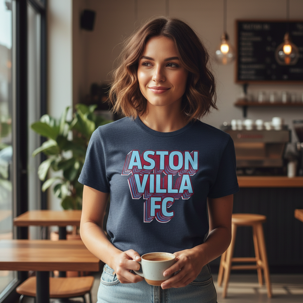 Charcoal Cotton T-Shirt Gift - Unique Aston Villa Supporter Apparel with Modern 3D Design