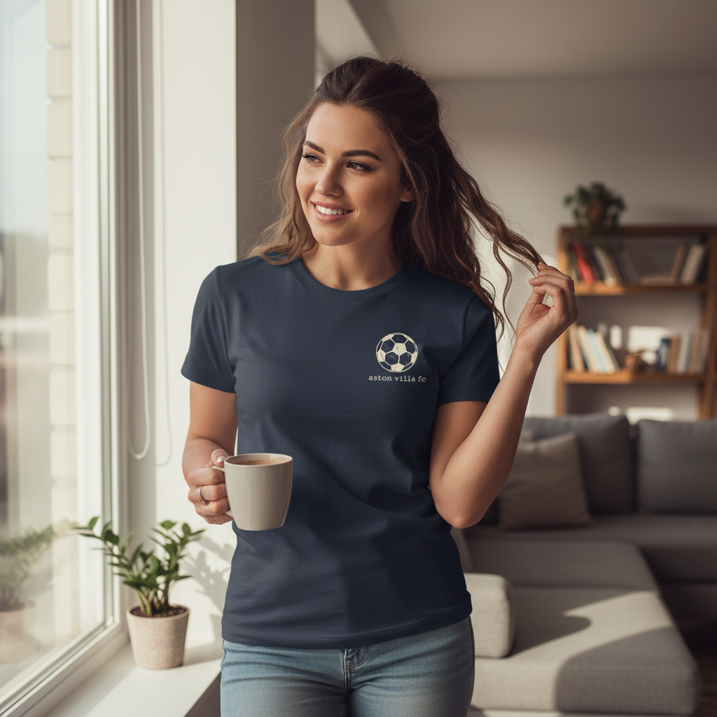 Aston Villa Fan Gift T-Shirt - Black Cotton Vintage Football Design with Minimalist Style