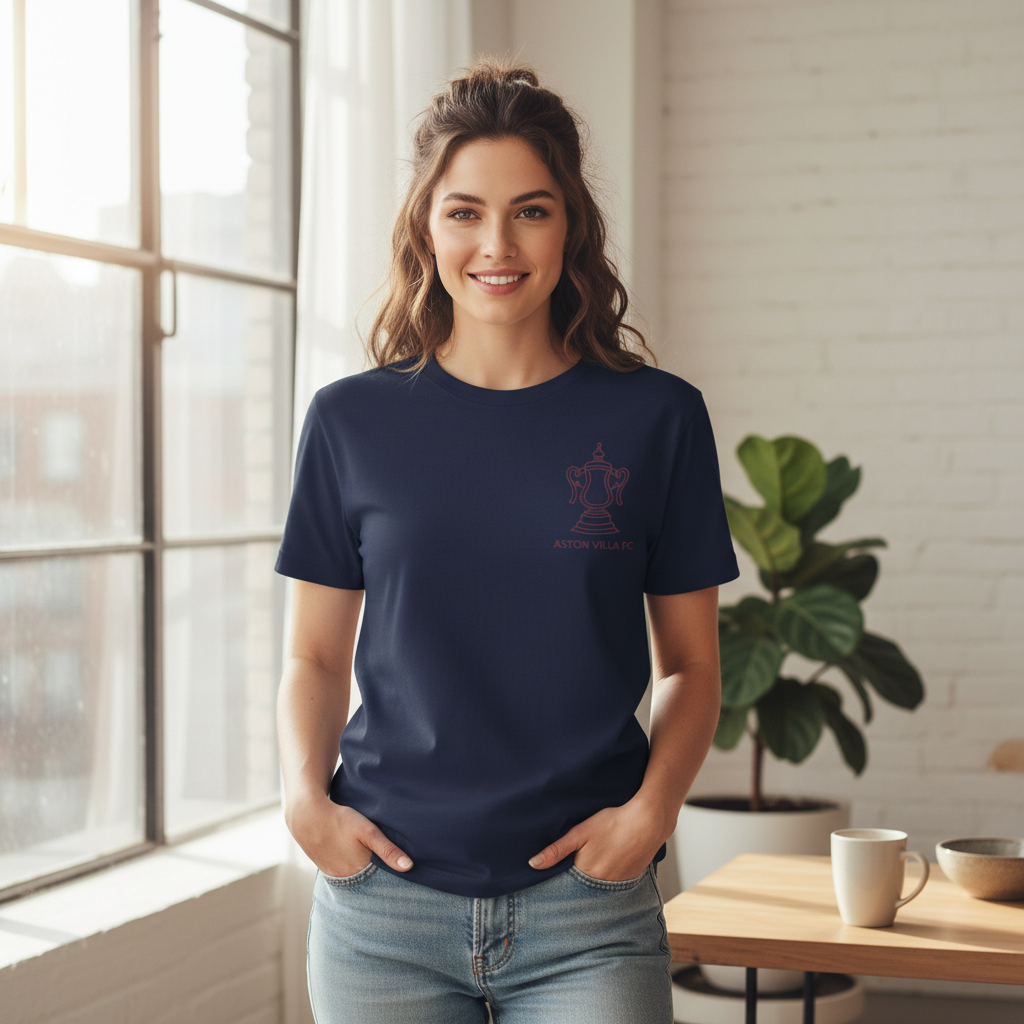 Aston Villa Victory Outline T-Shirt Gift - Minimalist Maroon Trophy Fan Apparel for Aston Villa Enthusiasts