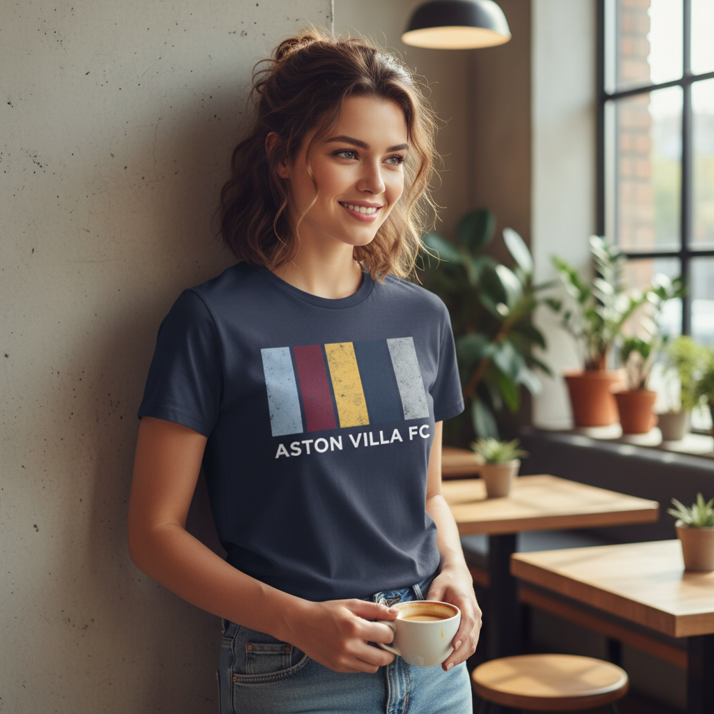 Aston Villa FC Minimalist T-Shirt Gift - 100% Cotton Modern Stripes Design for Football Fans