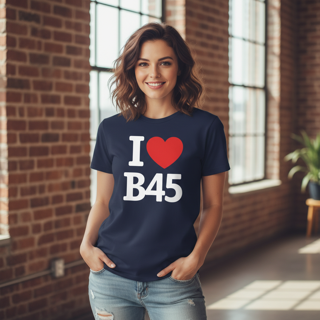 B45 - T-Shirt - I Heart B45 Design - Rednal | New Frankley | Rubery | Cofton Hackett | Barnt Green | Lickey | Longbridge | Northfield | Apes Dale