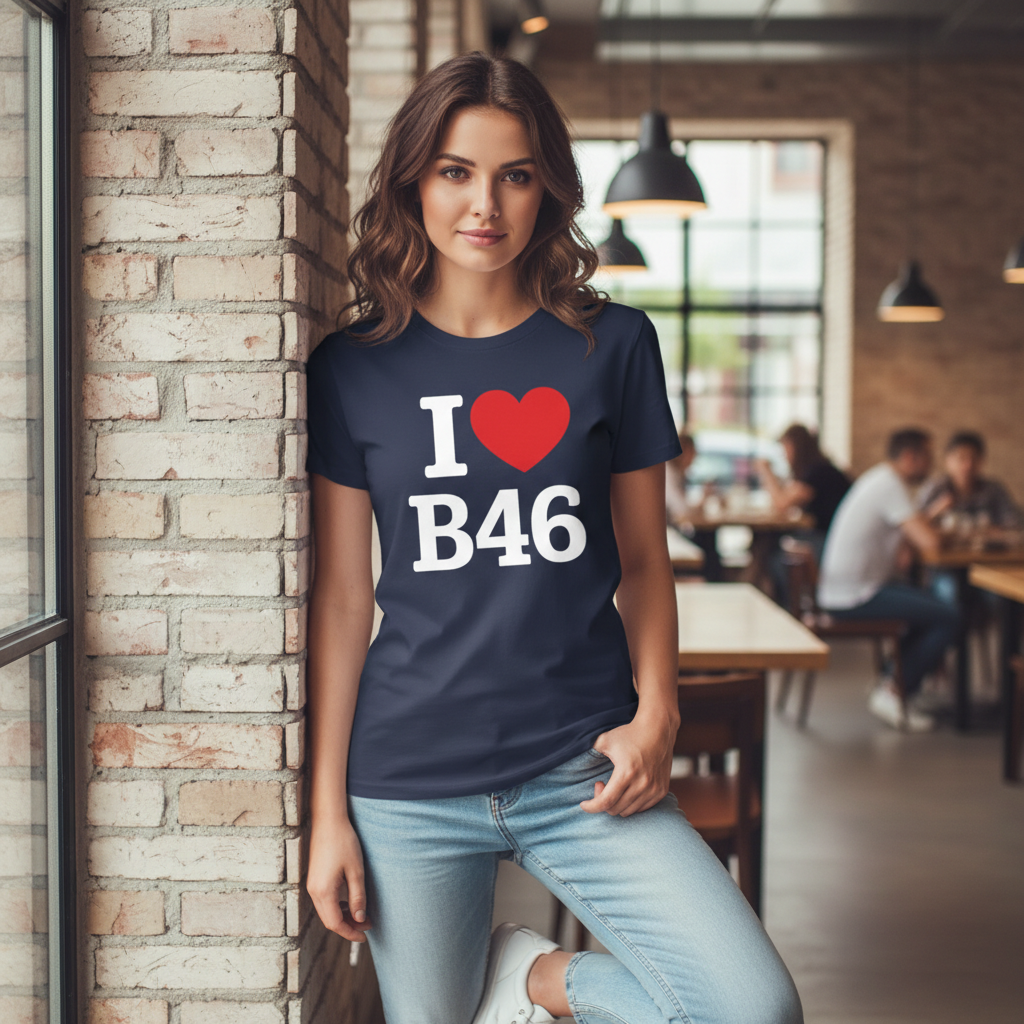 B46 - T-Shirt - I Heart B46 Design - Coleshill | Water Orton | Shustoke | Nether Whitacre | Blyth End | Furnace End | Duke End | Maxstoke | Lea Marston