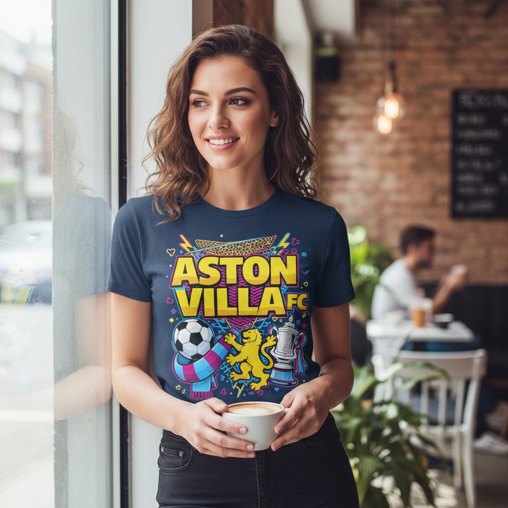 Aston Villa Football Fan T-Shirt - 100% Cotton Gift with Lionheart Vibes Illustration - Unique Sports Enthusiast Present
