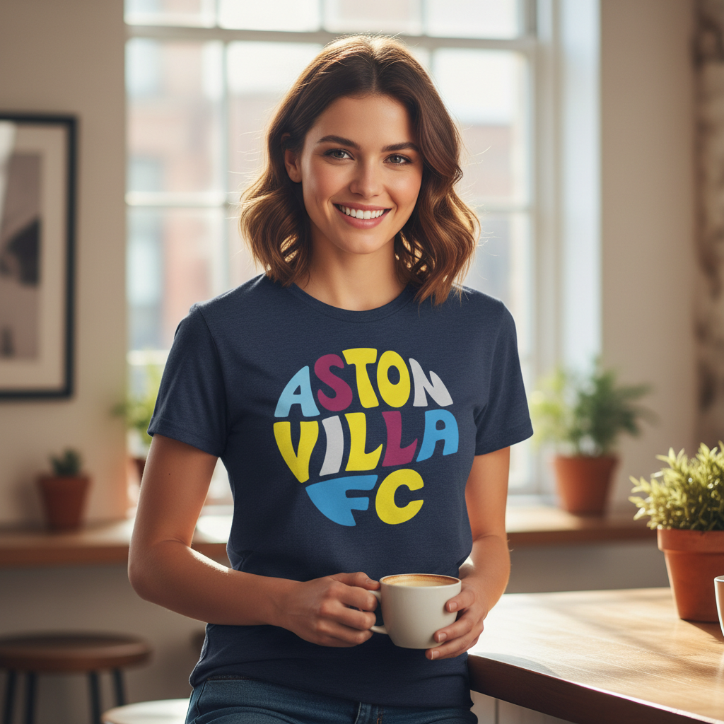 Aston Villa Football Fan T-Shirt Gift - Vibrant Villa Vibe with Colourful Design for Sports Enthusiasts