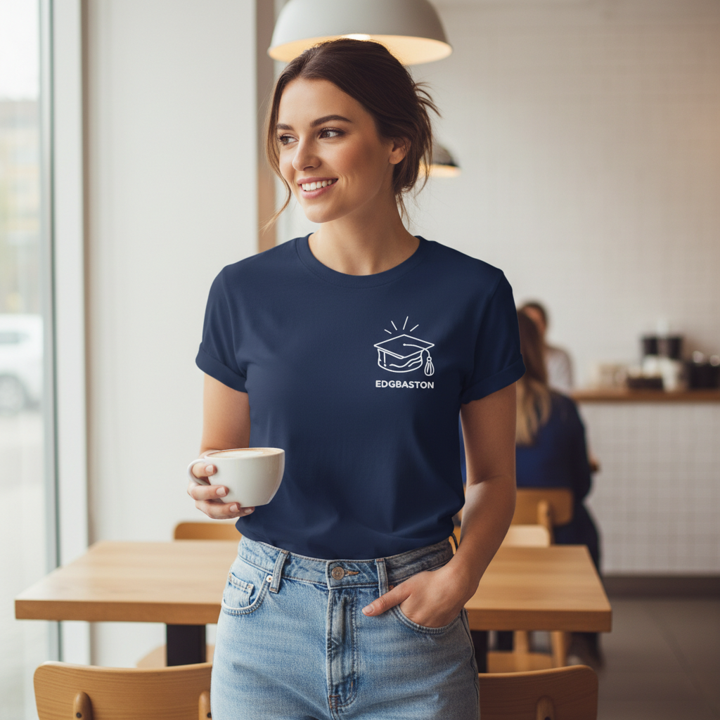 Edgbaston - T-Shirt - Minimal Line Icon Design - Graduation Hat