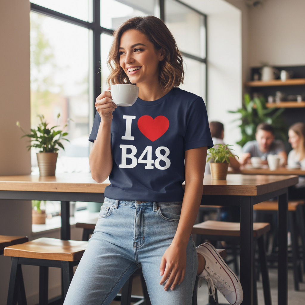 B48 - T-Shirt - I Heart B48 Design - Alvechurch | Cobley Hill | Rowney Green | Portway | Weatheroak Hill | Lea End | Arrowfield Top | Barnt Green