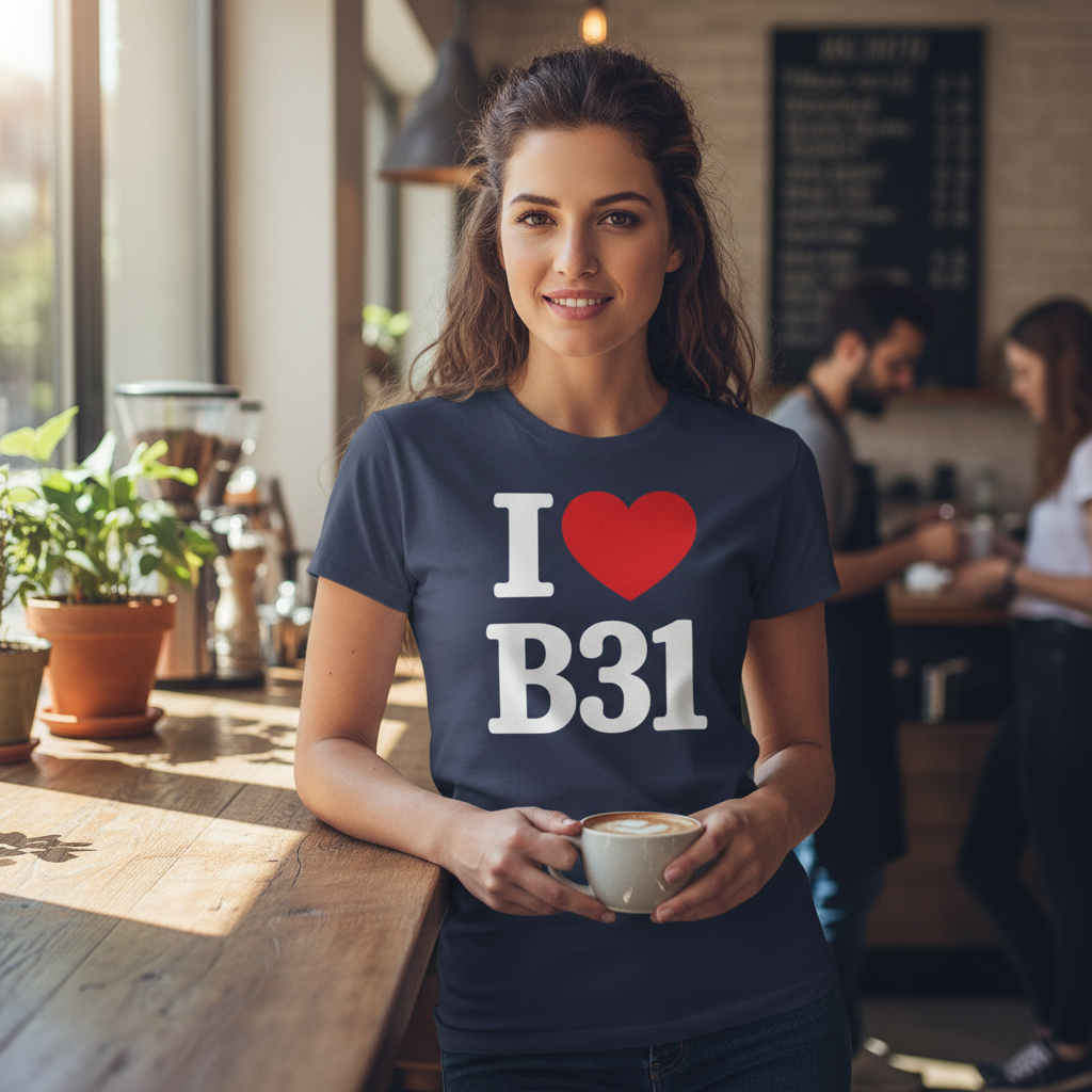 B31 - T-Shirt - I Heart B31 Design - Northfield | Longbridge | West Heath | Shenley Green | Frankley | Bartley Green