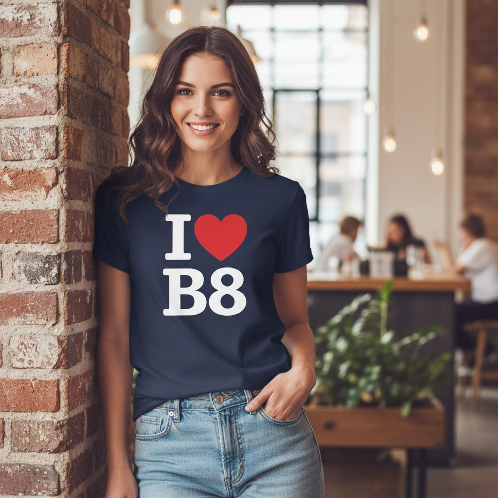 B8 - T-Shirt - I Heart B8 Design - Washwood Heath | Ward End | Saltley | Alum Rock | Pelham