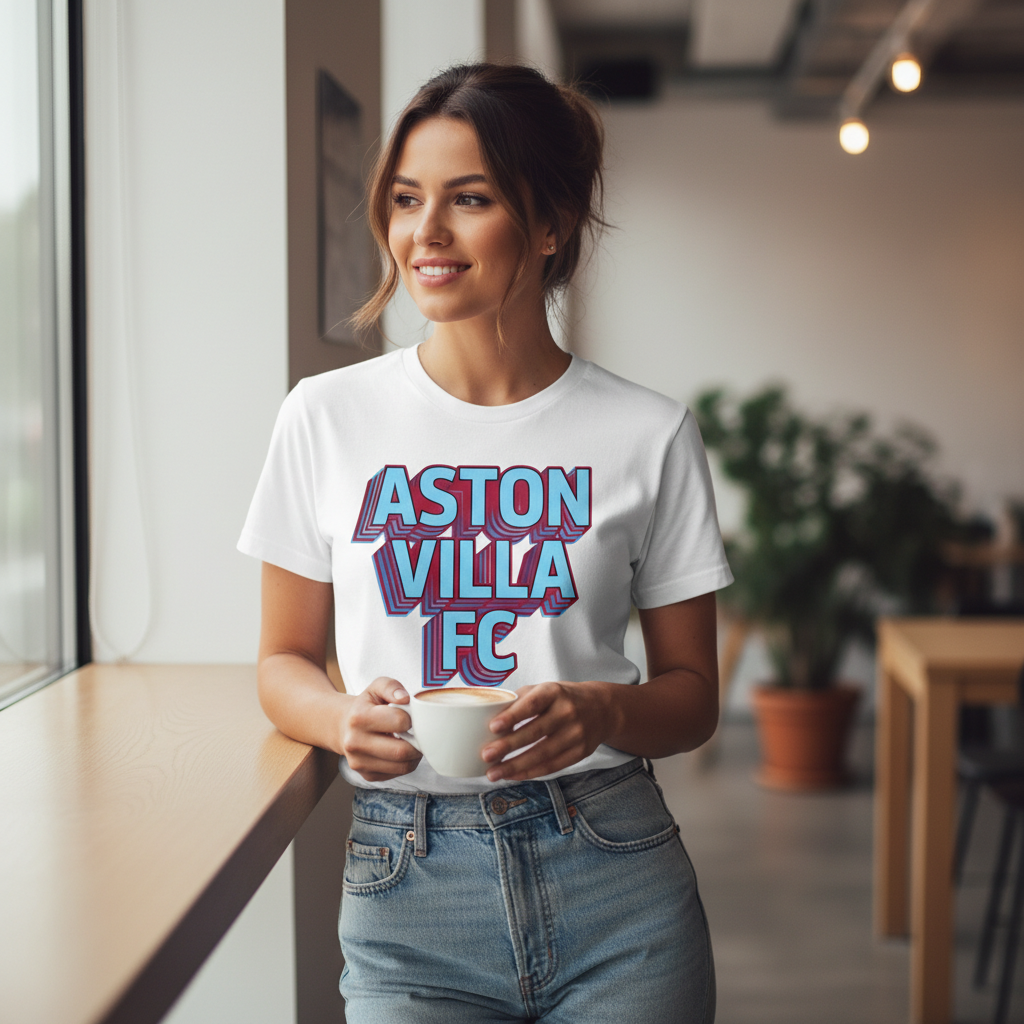 Charcoal Cotton T-Shirt Gift - Unique Aston Villa Supporter Apparel with Modern 3D Design